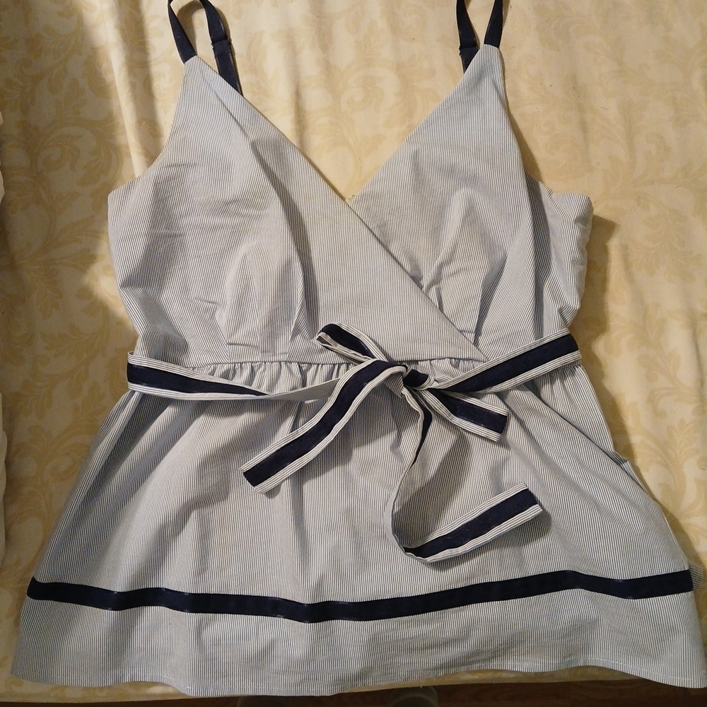 Doe & Rae Blue and White Striped Tank Top